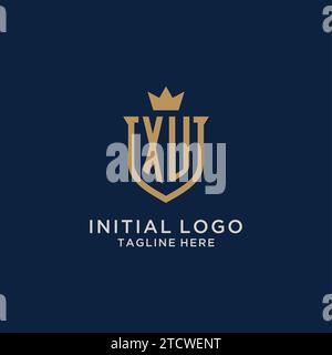 XU initial shield crown logo vector graphic Stock Vector