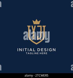 YJ initial shield crown logo vector graphic Stock Vector