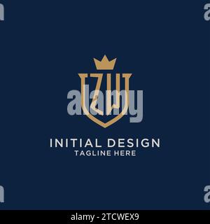 ZW initial shield crown logo vector graphic Stock Vector