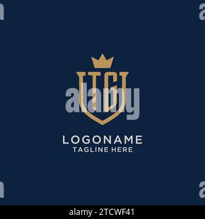 TG initial shield crown logo vector graphic Stock Vector