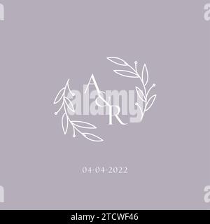 Initials AR monogram wedding logo with simple leaf outline and circle ...