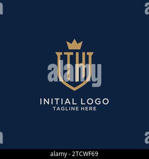 TH initial shield crown logo vector graphic Stock Vector