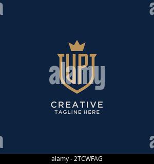 UP initial shield crown logo vector graphic Stock Vector