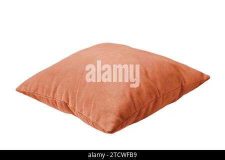 Decorative orange rectangular pillow for sleeping and resting isolated on white background. Cushion for home interior decor, pillowcase mockup, templa Stock Photo