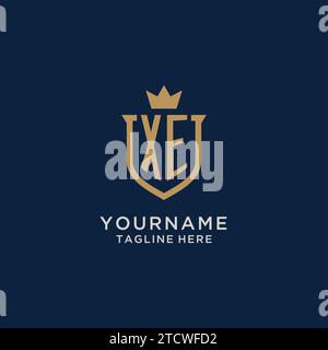 XE initial shield crown logo vector graphic Stock Vector