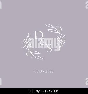 Initials DS monogram wedding logo with simple leaf outline and circle ...