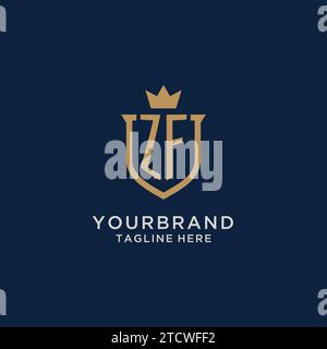 ZF initial shield crown logo vector graphic Stock Vector