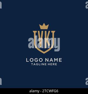 VK initial shield crown logo vector graphic Stock Vector