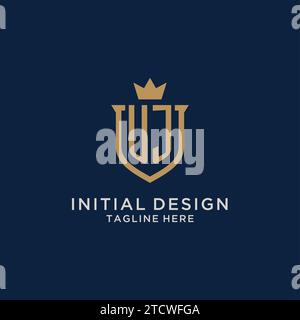 UJ initial shield crown logo vector graphic Stock Vector