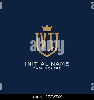 VI initial shield crown logo vector graphic Stock Vector