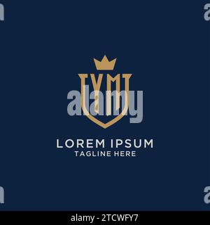 YM initial shield crown logo vector graphic Stock Vector