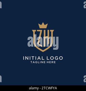 ZH initial shield crown logo vector graphic Stock Vector