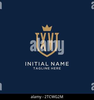 XV initial shield crown logo vector graphic Stock Vector