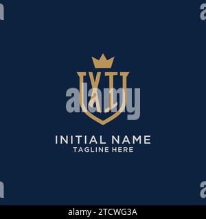 XI initial shield crown logo vector graphic Stock Vector