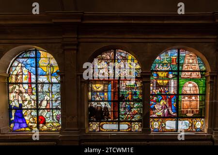 Stained glass windows at The church of Saint-Étienne-du-Mont in Paris, France Stock Photo