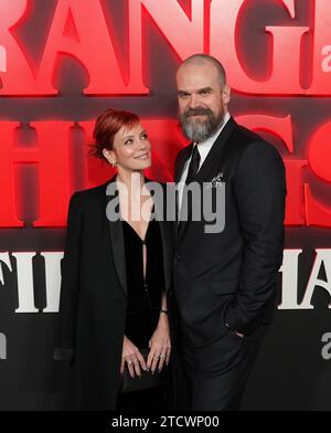 David Harbour and Lily Allen attend the opening night gala of Stranger Things: The First Shadow, at the Phoenix Theatre, London. Picture date: Thursday December 14, 2023. Stock Photo