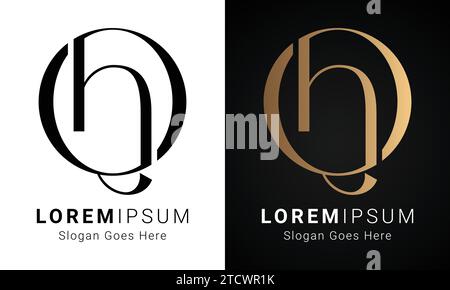 Luxury Initial HQ or QH Monogram Text Letter Logo Design Stock Vector