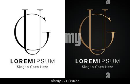 Luxury Initial GU or UG Monogram Text Letter Logo Design Stock Vector