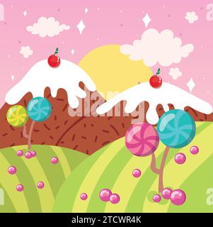 Colored candy land landscape view Vector Stock Vector
