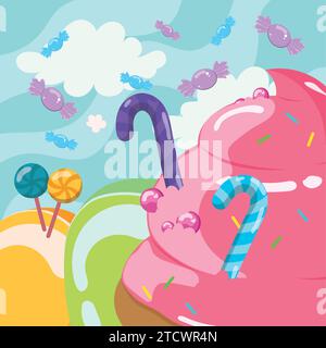 Colored candy land landscape view Vector Stock Vector