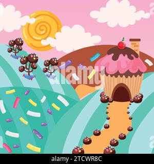 Colored candy land landscape view Vector Stock Vector