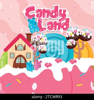 Colored candy land landscape view Vector Stock Vector