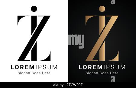 Luxury Initial ZI or IZ Monogram Text Letter Logo Design Stock Vector