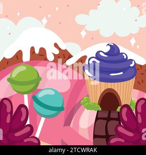 Colored candy land landscape view Vector Stock Vector