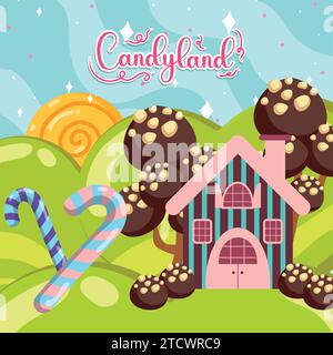 Colored candy land landscape view Vector Stock Vector