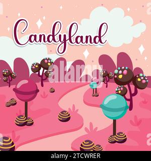 Colored candy land landscape view Vector Stock Vector