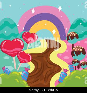 Colored candy land landscape view Vector Stock Vector