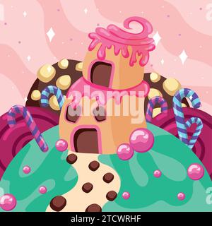 Colored candy land landscape view Vector Stock Vector