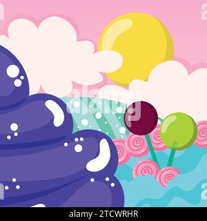 Colored candy land landscape view Vector Stock Vector