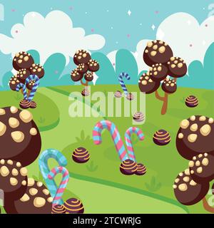 Colored candy land landscape view Vector Stock Vector