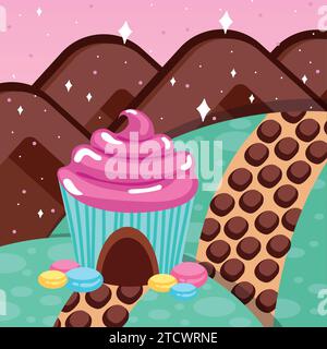 Colored candy land landscape view Vector Stock Vector