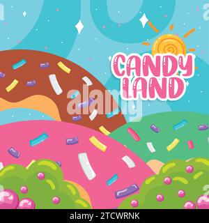 Colored candy land landscape view Vector Stock Vector