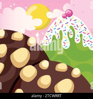 Colored candy land landscape view Vector Stock Vector