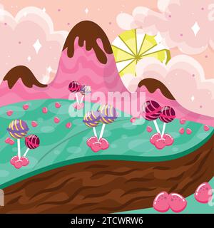 Colored candy land landscape view Vector Stock Vector