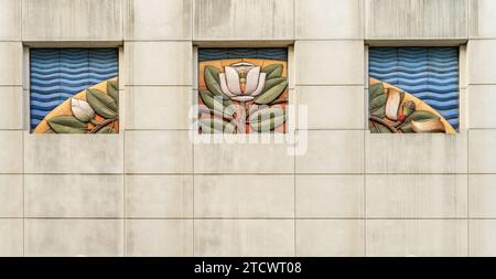 Art Deco style decoration using Magnolia flower on government building in Baton Rouge, the state capital of Louisiana Stock Photo