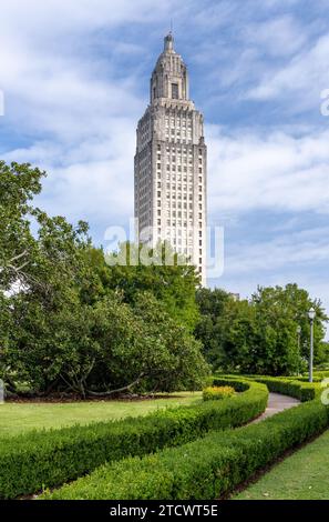 Tall tower of the State Capitol building in Baton Rouge, the state capital of Louisiana Stock Photo