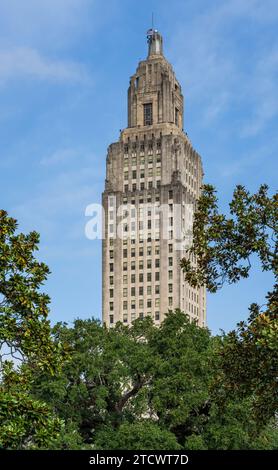 Tall tower of the State Capitol building in Baton Rouge, the state capital of Louisiana Stock Photo