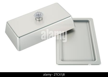 Stainless Steel Rectangular Butter Dish, 3D rendering isolated on white background Stock Photo