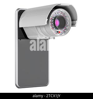 Smartphone with security camera, 3D rendering isolated on white background Stock Photo