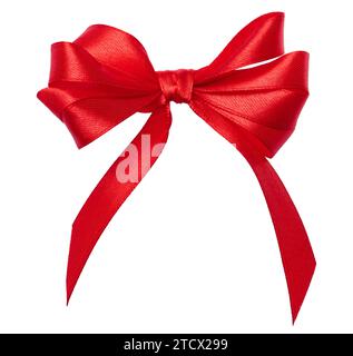 Knotted bow made of red silk ribbon on an isolated background, decor for a gift Stock Photo