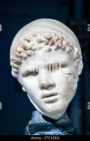 Head of a Charioteer -PAntelic marble, this work is inspired by late Hellenistic forms associated with the Rhodian school -  Museo Centrale Montemartini, Rome, Italy Stock Photo