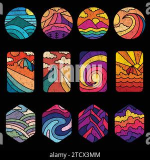 Abstract landscape retro 80 style set collection for your company or brand Stock Vector