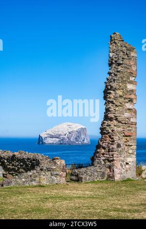 The Bass Rock viewed through the ruins of the North Range at Tantallon Castle in East Lothian, Scotland, UK Stock Photo