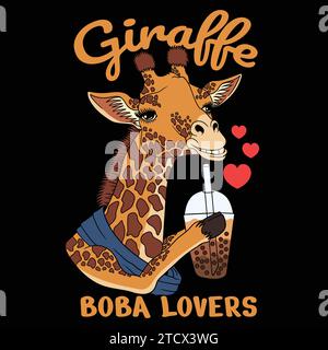 Giraffe love drink boba vector illustration for your company or brand Stock Vector