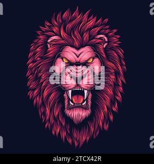 Lion pink head angry roaring vector illustration for your company or brand Stock Vector