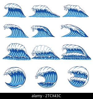 Wave blue set collection vector illustration for your company or brand Stock Vector